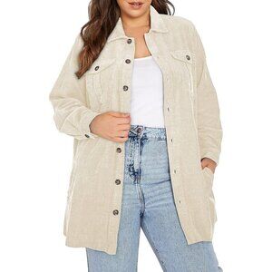 🆕Womens Apricot Plus Size Plaid Shacket Long Sleeve Button Down Casual Jacket